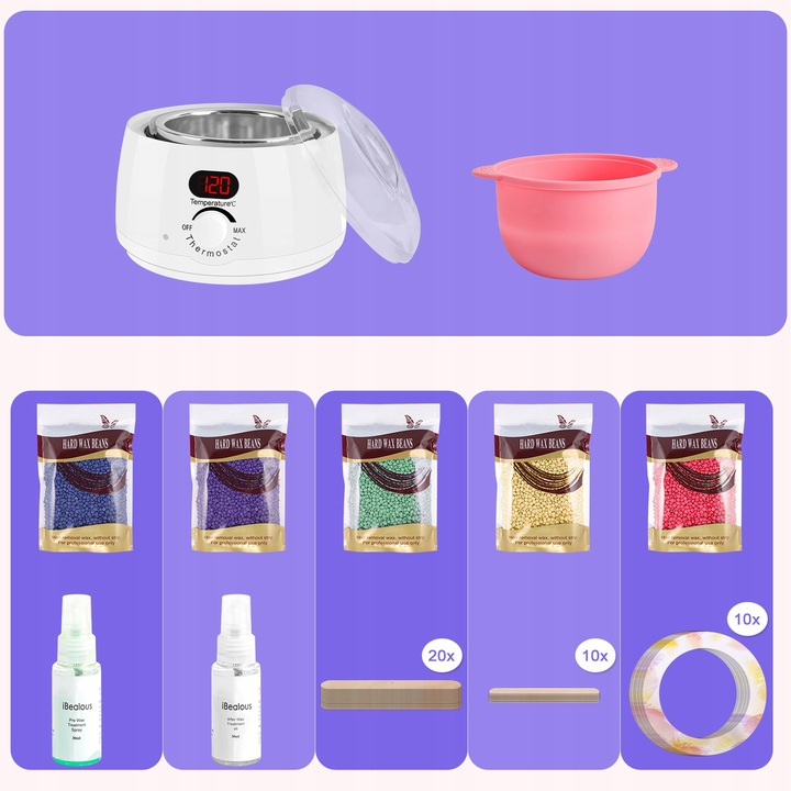 Podgrzewacz wosku 5x wosk twardy Zestaw depilacja LCD 100W z akcesoriami