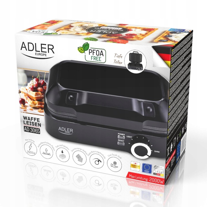 Gofrownica 2000W XXL na 2 duże gofry Płynna regulacja temperatury