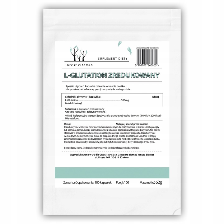FOREST L-GLUTATION 500mg ZREDUKOWANY MOCNY 100kaps