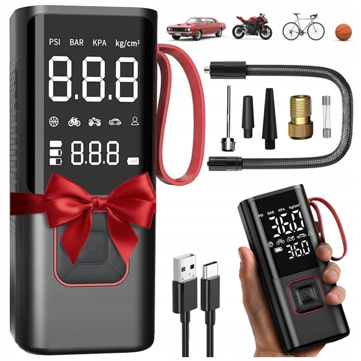 KOMPRESOR ROWEROWY SAMOCHODOWY AKUMULATOROWY POMPKA SPRĘŻARKA