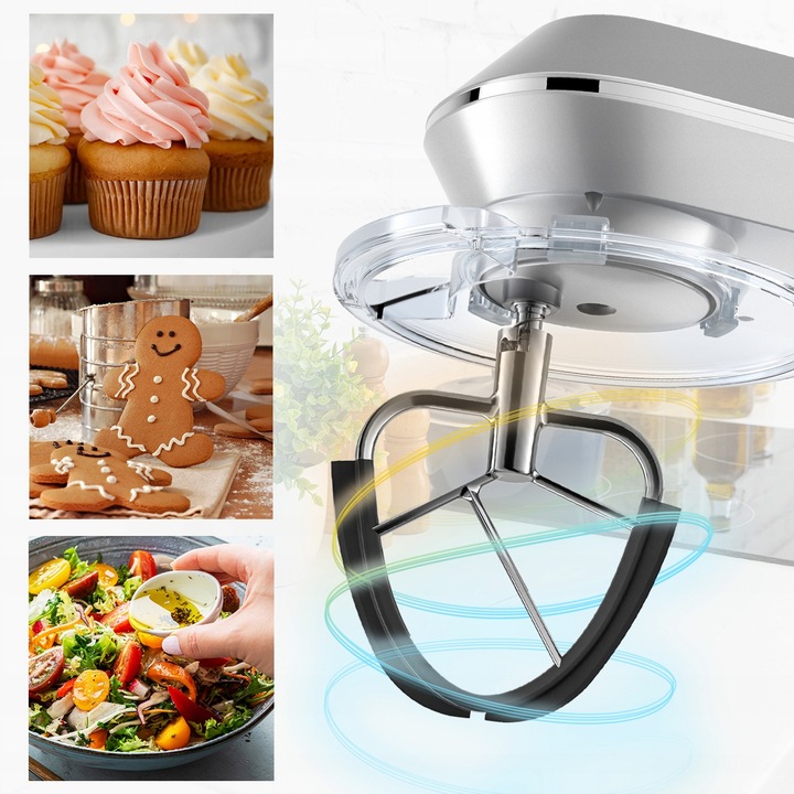 ROBOT KUCHENNY MIKSER PLANETARNY ZESTAW WIELOFUNKCYJNY SREBRNY 6,5L