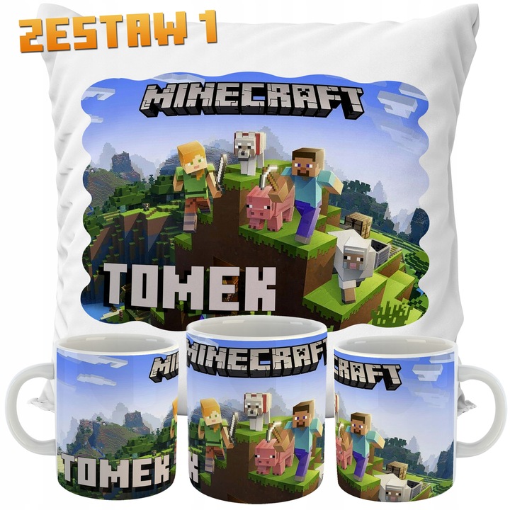 ZESTAW PODUSZKA + KUBEK MINECRAFT IMIĘ PREZENT