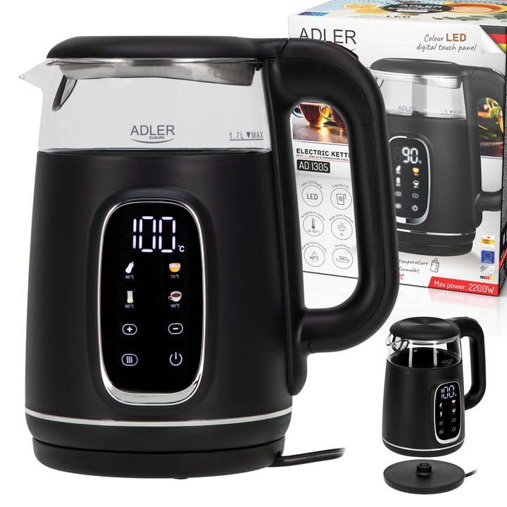 Czajnik Elektryczny Szklany Do Kuchni LED Podtrzymywanie Ciepła 1,7L