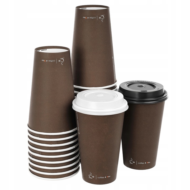 Kubki papierowe do kawy 400 ml SUP C4Y + wieczka – zestaw 100 sztuk