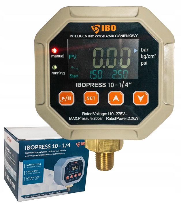 WYŁĄCZNIK CIŚNIENIOWY ELEKTRONICZNY IBOPRESS 10 1/4" DO POMPY