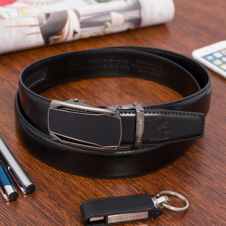 Zestaw prezentowy męski skórzany pasek portfel czarny pudełko