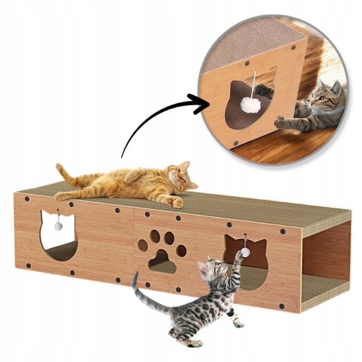 DRAPAK TEKTUROWY DLA KOTA DUŻY DOMEK KARTONOWY LEGOWISKO Z ZABAWKĄ