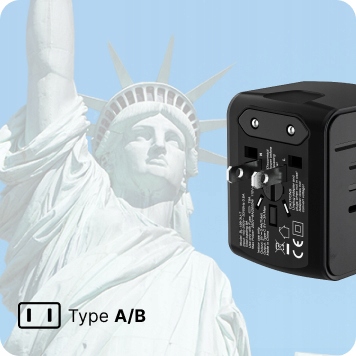 Wtyczka światowa VOOMY - 170+ krajów, 20W, 3 USB-A & 1 USB-C, Czarna