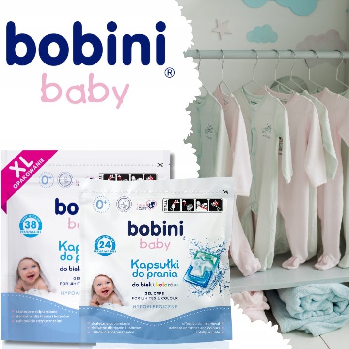 BOBINI Baby Kapsułki do Prania dla Dzieci Hipoalergiczne Białe Kolor 62 szt