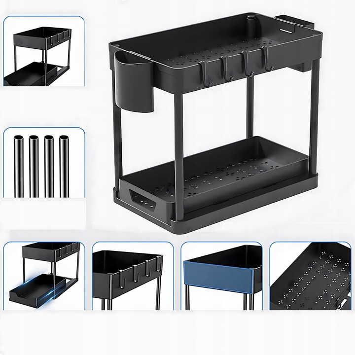 Dwupoziomowa Półka Regał Stojak Mocna pod Zlew Wysuwana do Kuchni