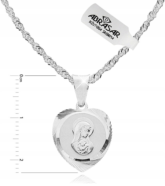 SREBRNY ŁAŃCUSZEK I MEDALIK KOMUNIJNY SERCE MATKA BOSKA SREBRO 925
