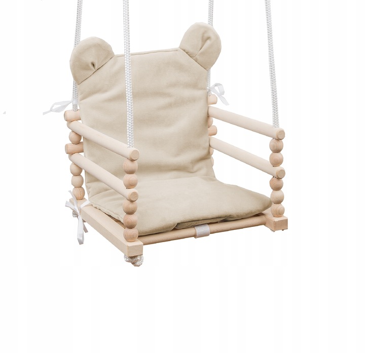 Huśtawka dla dziecka 3w1 z drewna z oparciem 6m+ do domu ogrodu Beżowa