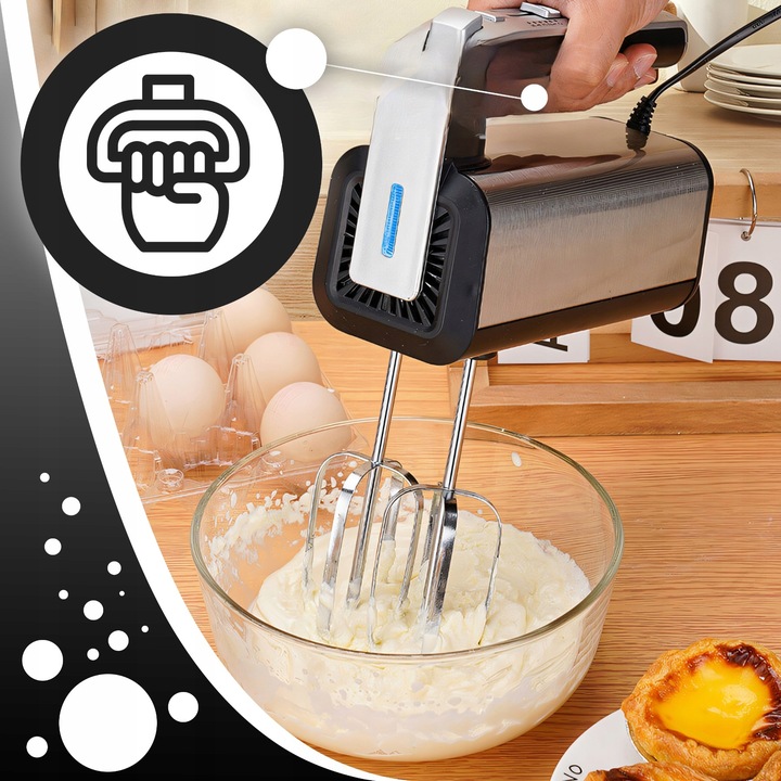 MIKSER RĘCZNY ROBOT KUCHENNY 300W TURBO TRZEPACZKI HAKI 5 PRĘDKOŚCI