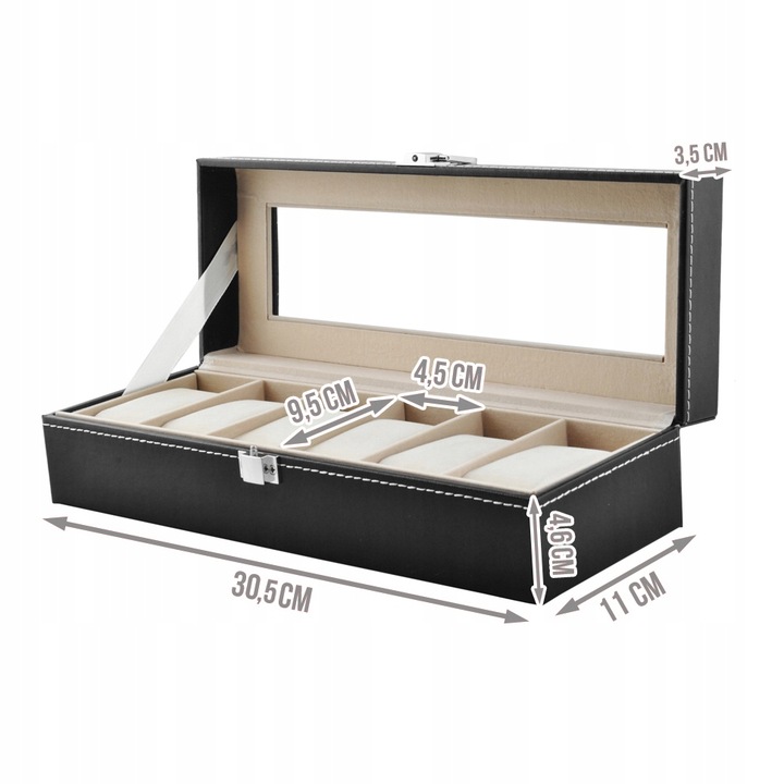 Pudełko na Zegarki Etui Organizer na 6 Zegarków Elegancka Szkatułka Prezent