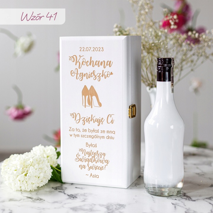 PODZIĘKOWANIE DLA ŚWIADKOWEJ SKRZYNKA NA ALKOHOL PREZENT DLA ŚWIADKOWEJ