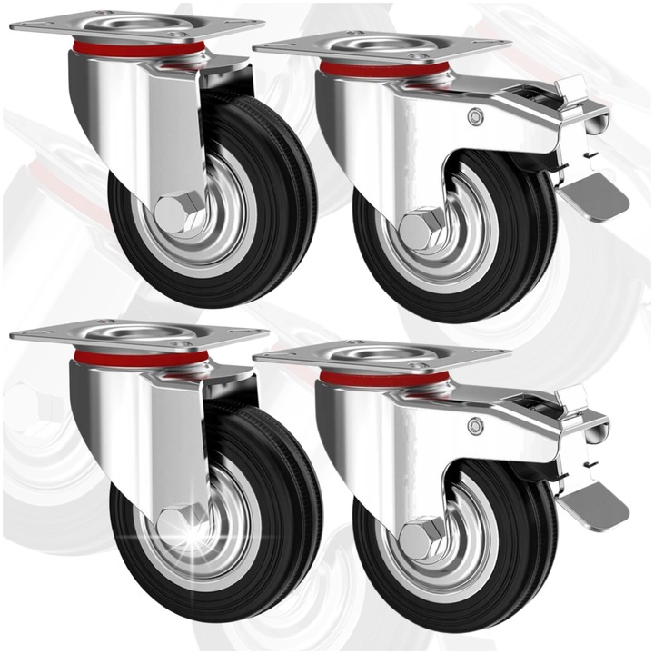 KÓŁKA OBROTOWE 75mm 200kg KOŁA METALOWO GUMOWE ZESTAW JEZDNY WÓZKÓW