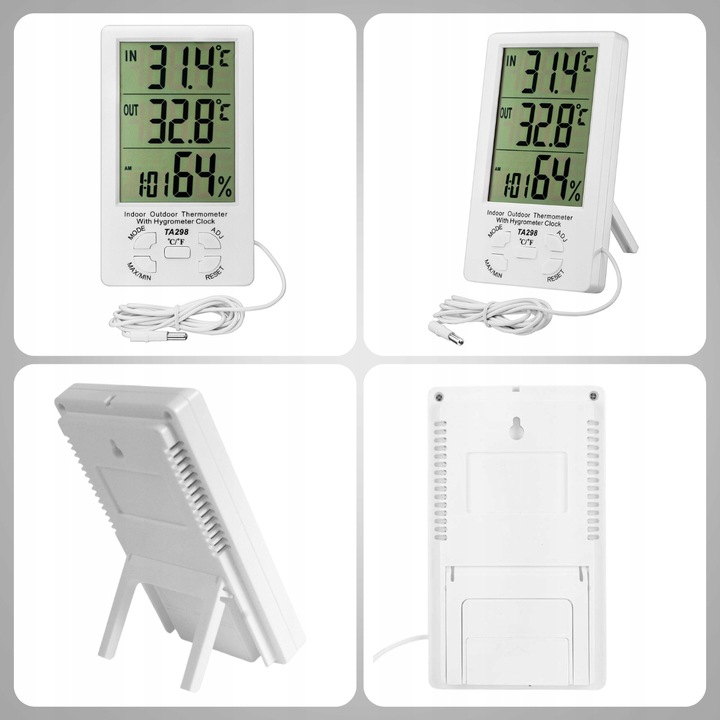 STACJA POGODOWA TERMOMETR ZEWNĘTRZNY HIGROMETR LCD ZEGAR Z SONDĄ