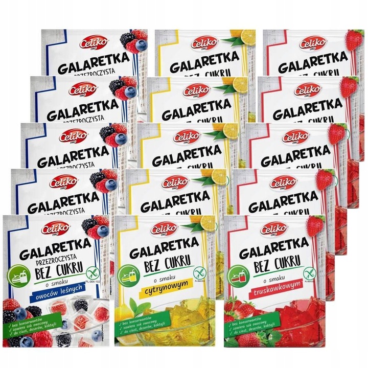 GALARETKA BEZ CUKRU CELIKO smak truskawkowa cytrynowa + owoce leśne