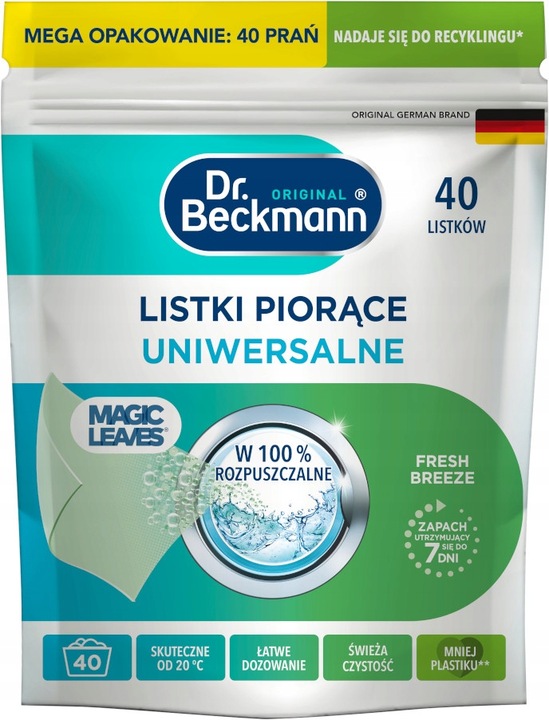Dr. Beckmann MAGIC LEAVES Chusteczki Listki Piorące do Prania Uniwersal x40