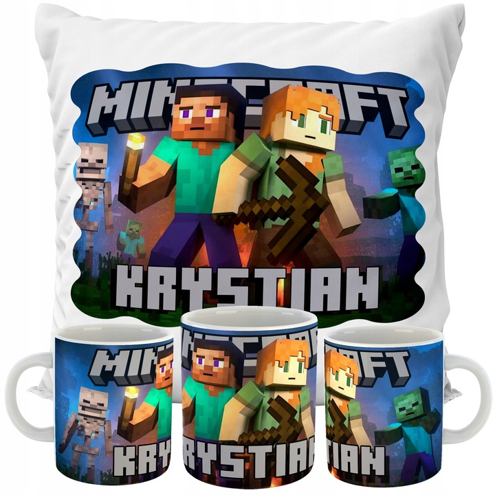 ZESTAW PODUSZKA + KUBEK MINECRAFT IMIĘ PREZENT