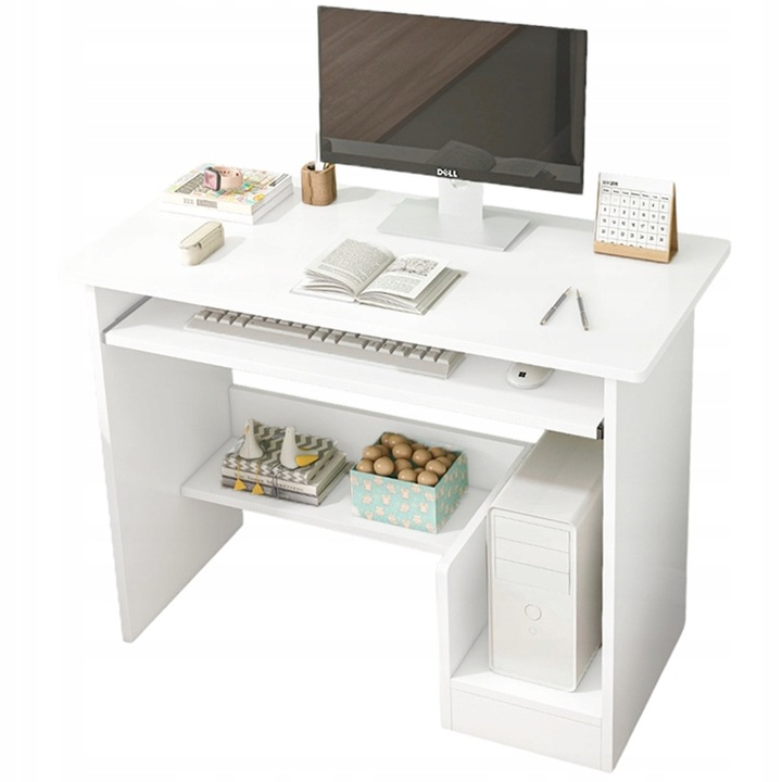 BIURKO KOMPUTEROWE BIAŁE NOWOCZESNE Z SZUFLADĄ PÓŁKAMI MŁODZIEŻOWE