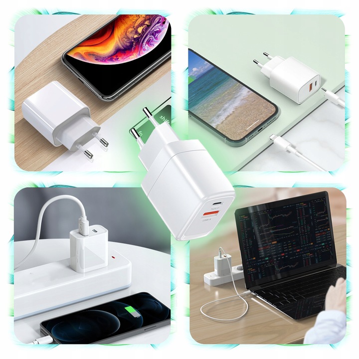 ŁADOWARKA SIECIOWA KOSTKA 2 Wejścia USB + TYP-C USB-C do Telefonu 25W biała