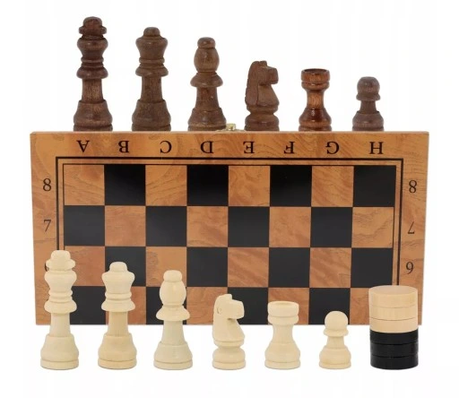 SZACHY DREWNIANE DUŻE WARCABY 34x34cm ZESTAW 3W1