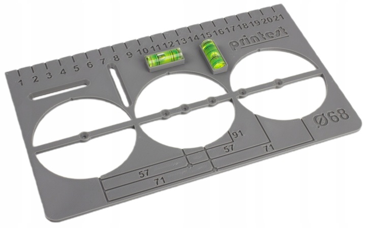 SZABLON DO WYMIAROWANIA OTWORÓW PUSZEK PRĄDOWYCH Z LIBELLĄ POZIOMICĄ