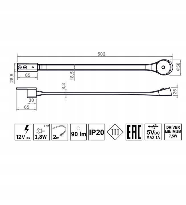 Lampa nocna LED do łóżka sypialni giętka czarna przykręcana 2x FLEXI R