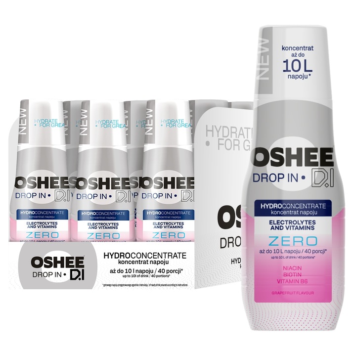 9x Hydrokoncentrat OSHEE Drop In ZERO Elektrolity Witaminy Grejpfrut