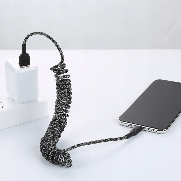 MCDODO KABEL USB-C SPIRALNY SPRĘŻYNOWY SZYBKIE ŁADOWANIE USB TYP C LED 2M