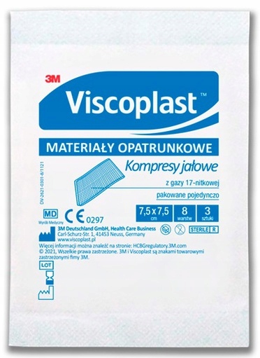 20SZT VISCOPLAST KOMPRESY JAŁOWE Z GAZY 7,5X7,5 CM 3 SZT.