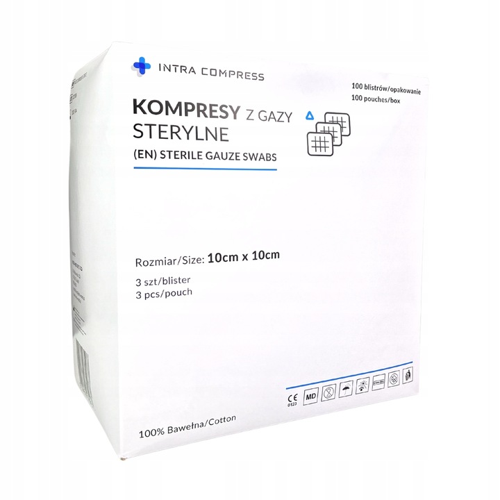 Jałowy kompres z gazy 10x10cm 17N 8W 3szt IntraMED