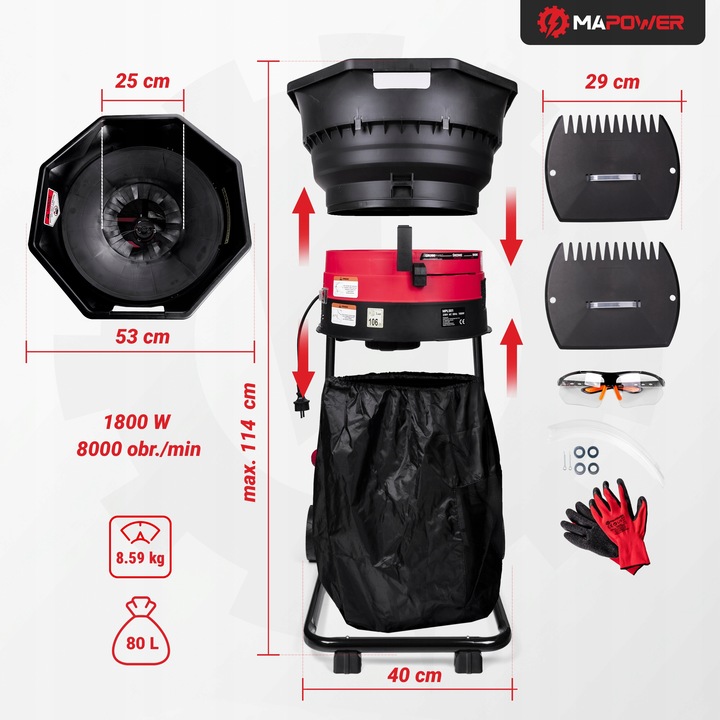 ROZDRABNIACZ DO LIŚCI MULCZER ROZDRABNIARKA ELEKTRYCZNY DUŻY ZBIORNIK