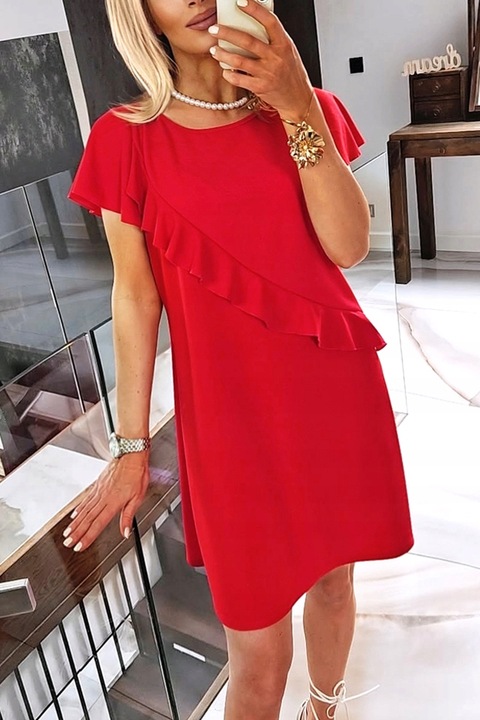 .SUKIENKA W KWIATY Z FALBANKA TRAPEZOWA MASKUJĄCA BRZUSZEK W LITERE A