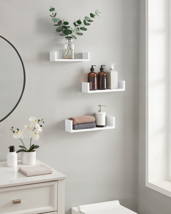 Półka Wisząca Ścienna Zestaw 3 Półek na Książki do Salonu Biała