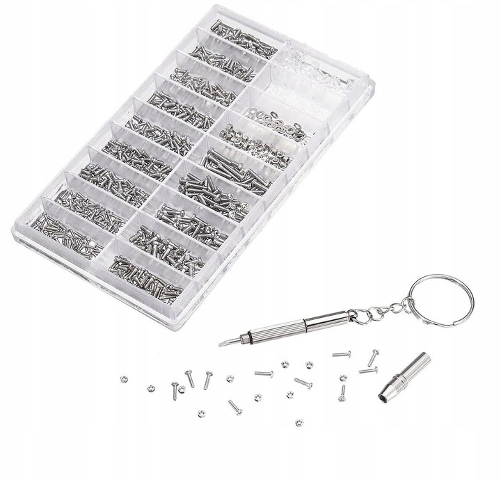 ZESTAW ŚRUBEK ŚRUBKI NAKRĘTEK 1000 SZT DO NAPRAWY OKULARÓW M1.4 M1.6 STAL