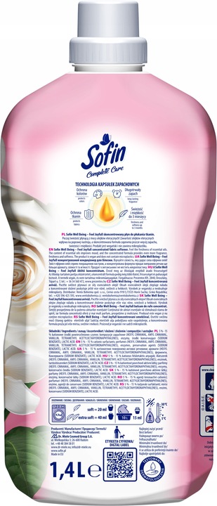 SOFIN Płyn do Płukania Tkanin Koncentrat z Olejkami MIX 1,4l x 4szt 280prań