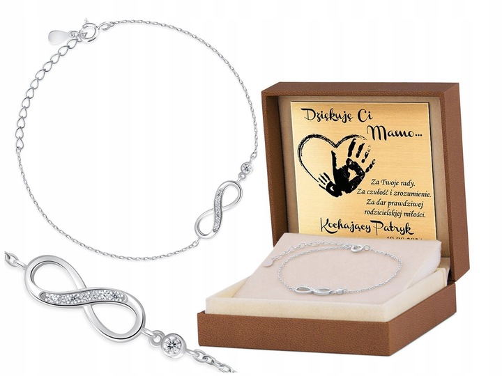 Bransoletka Srebrna 925 Nieskończoność z Grawerem Prezent dla Mamy Żony