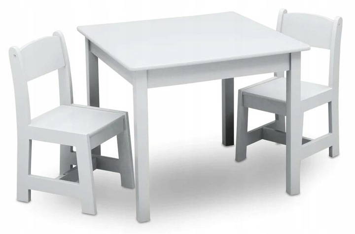 BIAŁY STOLIK DREWNIANY STÓŁ 2 KRZESEŁKA DLA DZIECI MEBLE