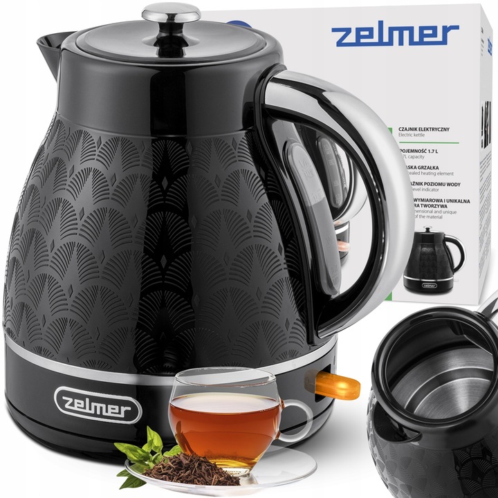 CZAJNIK ELEKTRYCZNY ZELMER BEZPRZEWODOWY PŁASKA GRZAŁKA CICHY 1,7L