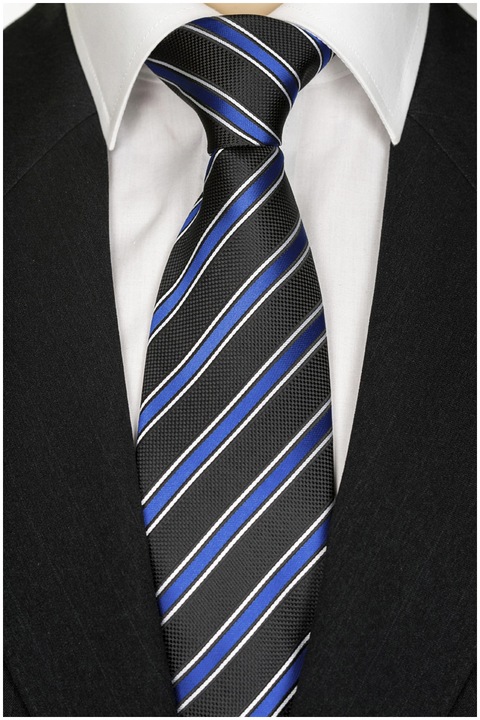 ŻAKARDOWY Krawat Męski Paski CZARNY CHABROWY rc248