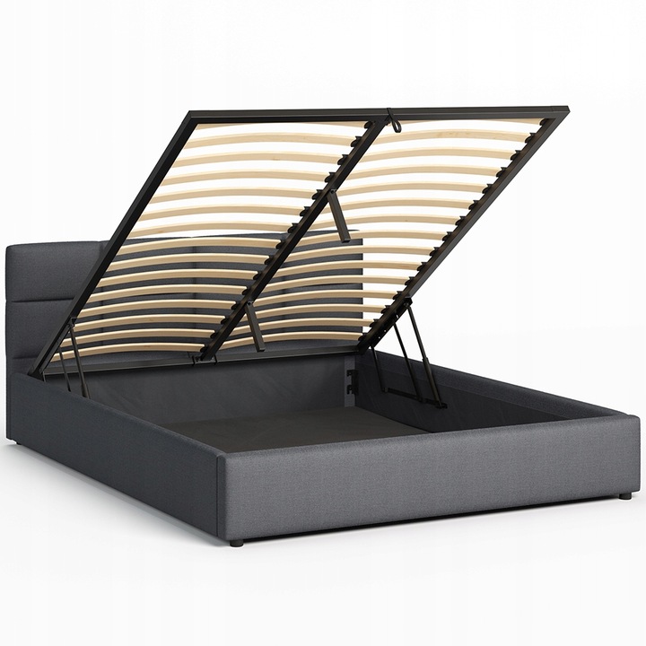 Łóżko tapicerowane 160×200 z pojemnikiem i zagłówkiem Mika szare