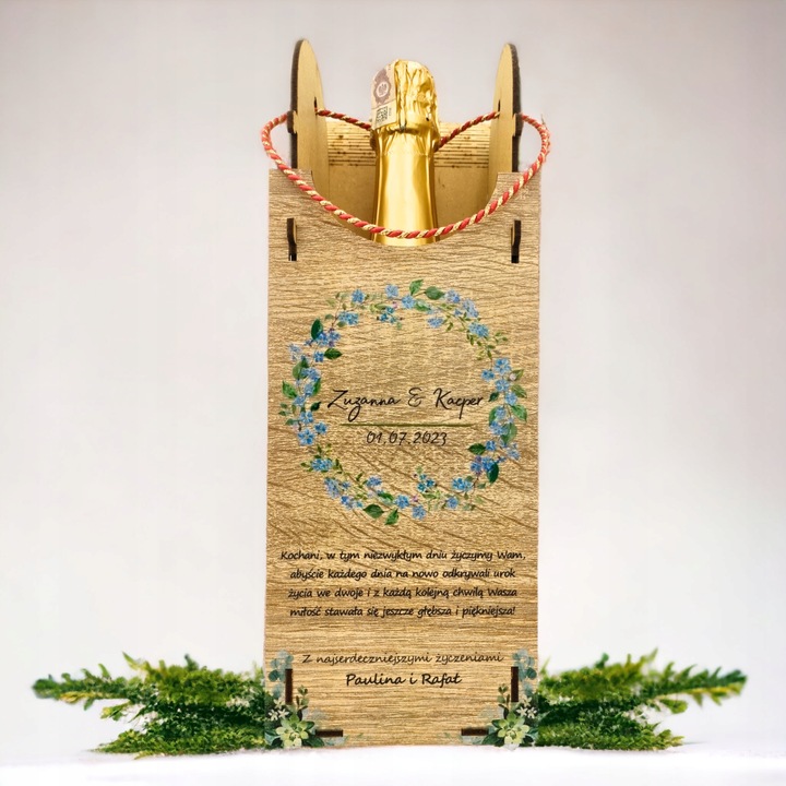 Pudełko na Wino z Nadrukiem Prezent Ślub Wesele