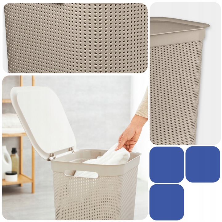 Kosz na pranie bieliznę pojemnik duży z pokrywą organizer Rotho BRISEN 50l