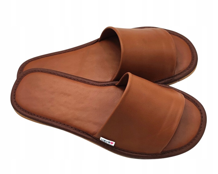 KLAPKI SKÓRZANE DAMSKIE wygodne pantofle kapcie skórzane PREMIUM BRĄZ