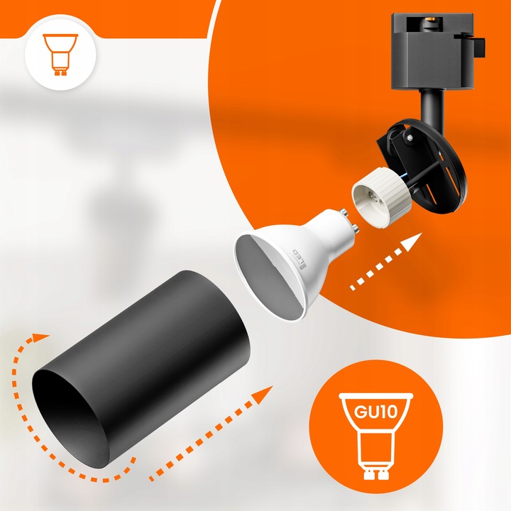 Zestaw Szynoprzewód Szyna 2m + 8x Oprawa Halogenowa LED GU10 Lampa