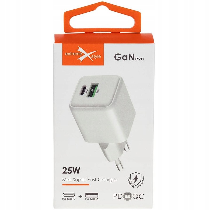 Podwójna SZYBKA Ładowarka sieciowa USB-C Typ-C +USB GaN EVO PD3.0 QC4 25W