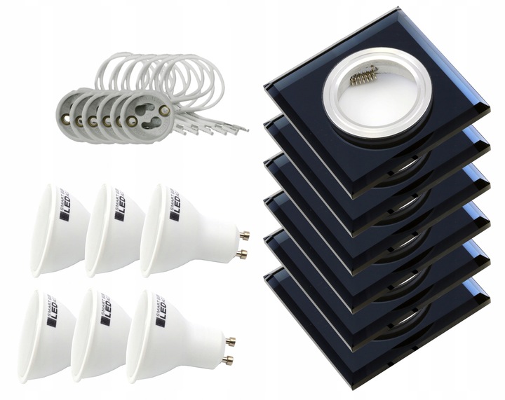 6x Oprawa halogenowa SZKLANA + 6x LED GU10 5W
