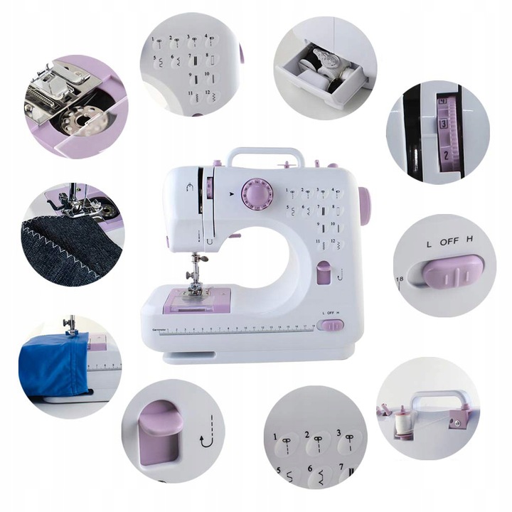 Domowa mini maszyna do szycia 12 ściegów z pedałem